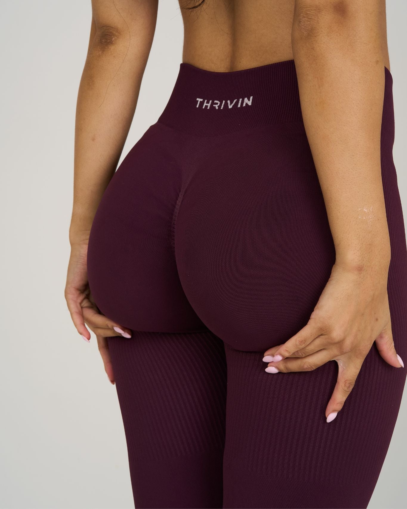 Legginsy Konturowe z Prążkowanej Tkaniny | Zimowy Śliwkowy