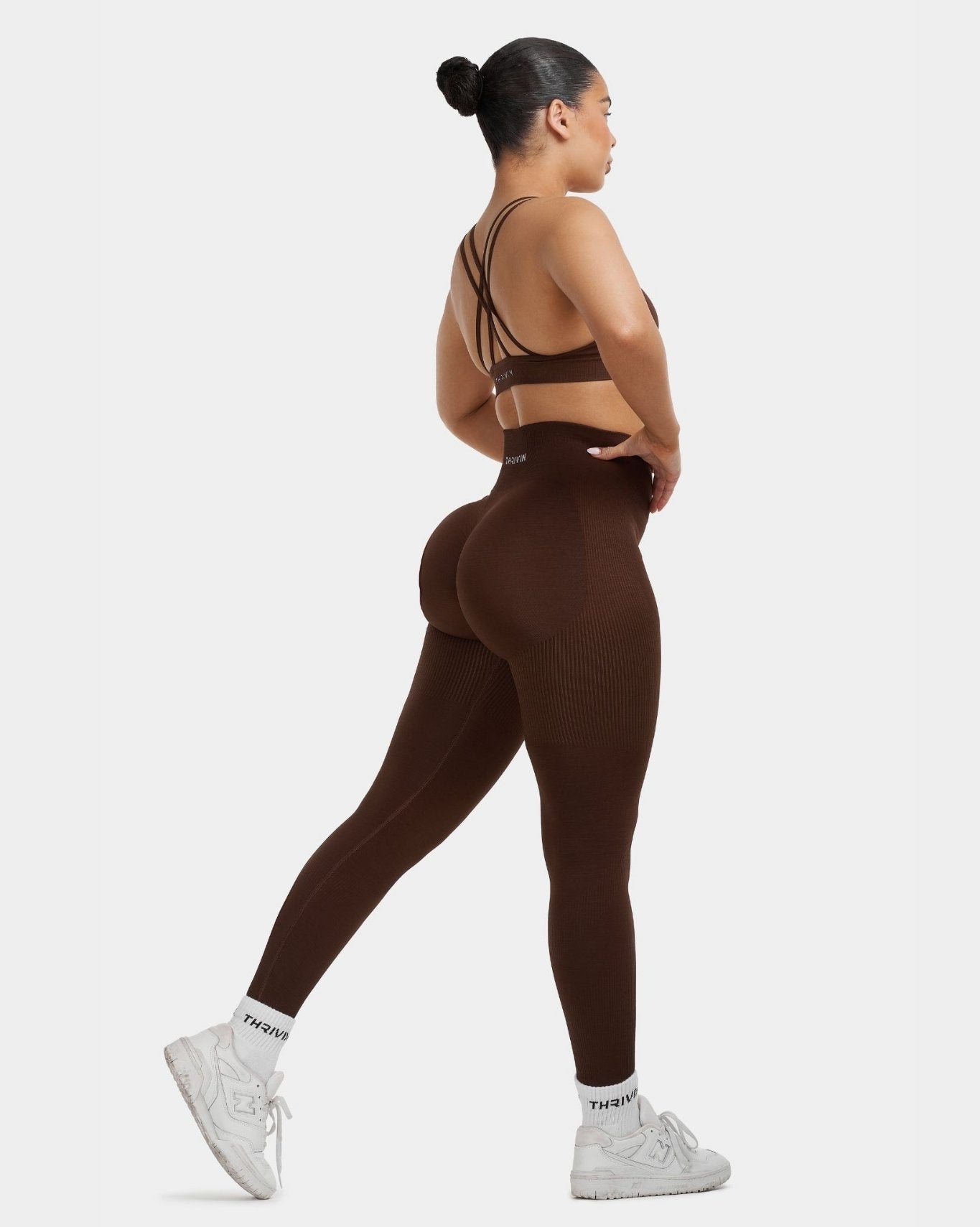 Biustonosz Sportowy V-Neck Sculpt Seamless | Brąz Bourbon