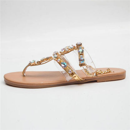 Piękne Sandały Płaskie z Kryształkami