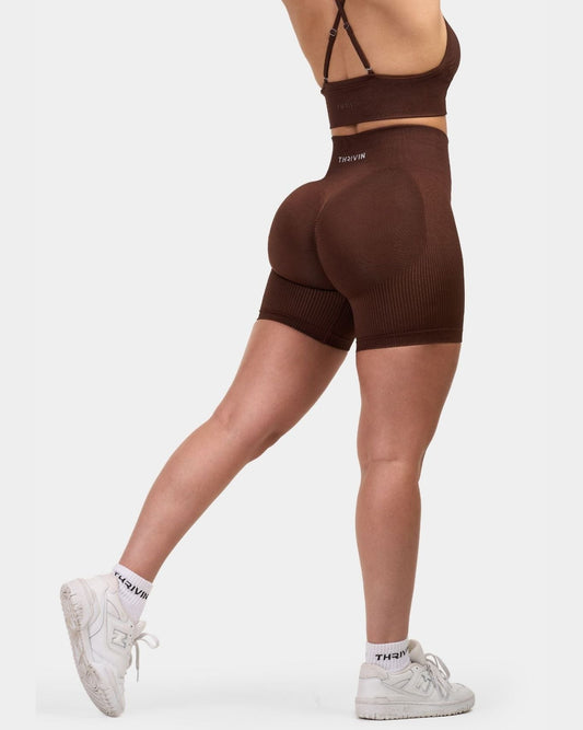 Bezszwowe Spodenki Konturowe z Żebrowanym Wykończeniem | Bourbon Brown