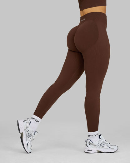 Legginsy Konturowe z Żebrowaniem | Brąz Bourbon