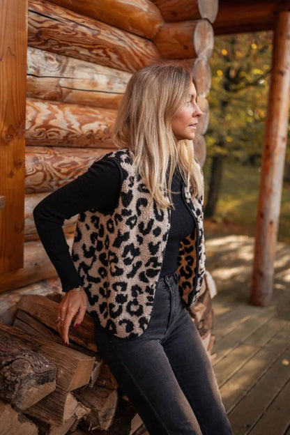 ASTRID™ | Sweter bez rękawów z nadrukiem w panterkę