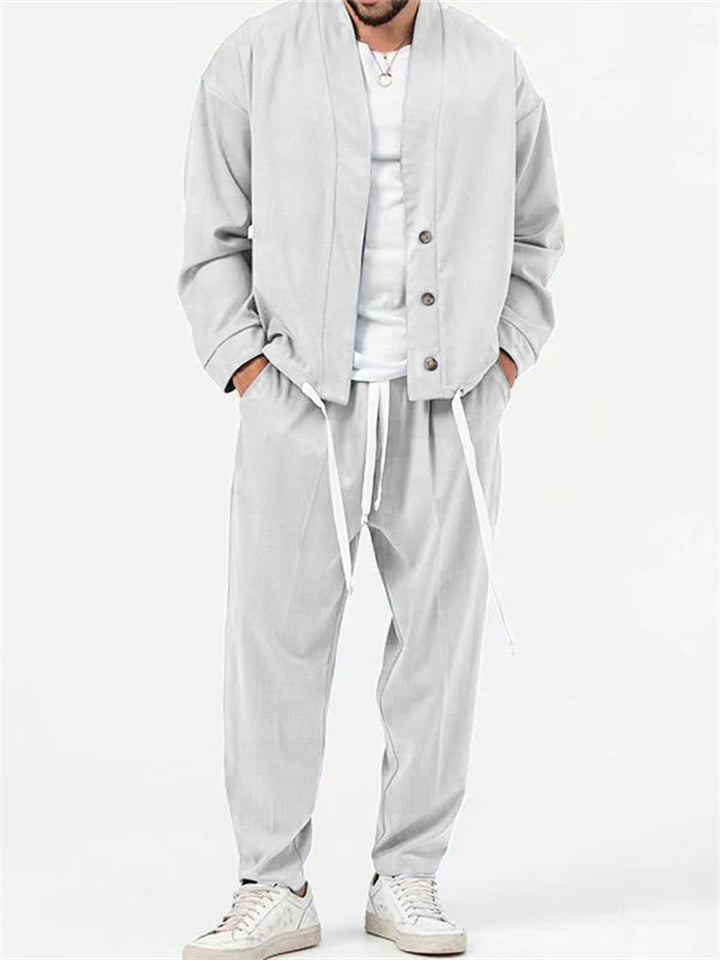 Męskie Stylowe Oversize'owe Ubrania: Koszula Hem + Spodnie Baggy