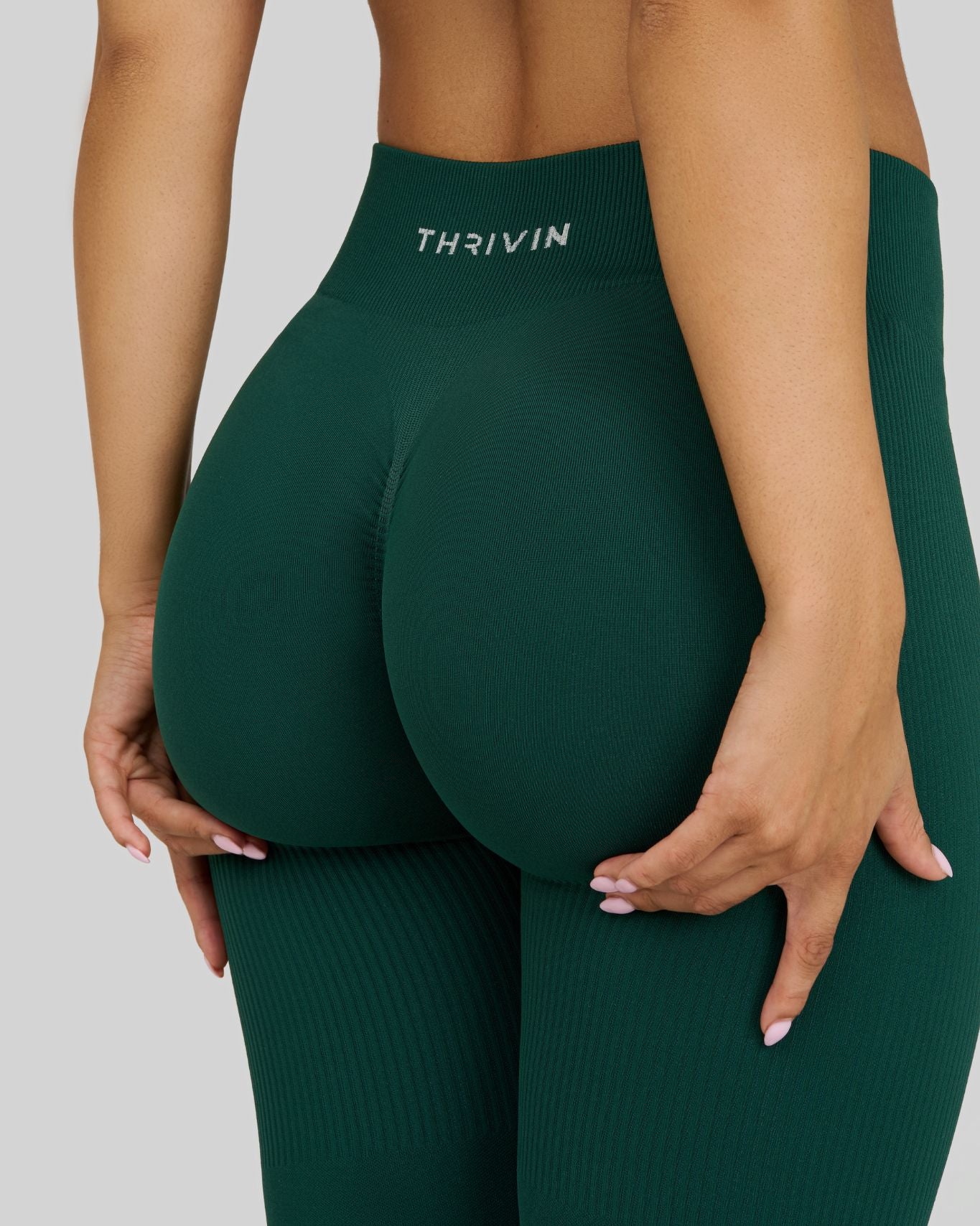 Legginsy Konturowe z Prążkowaniem | Zielony Sosnowy