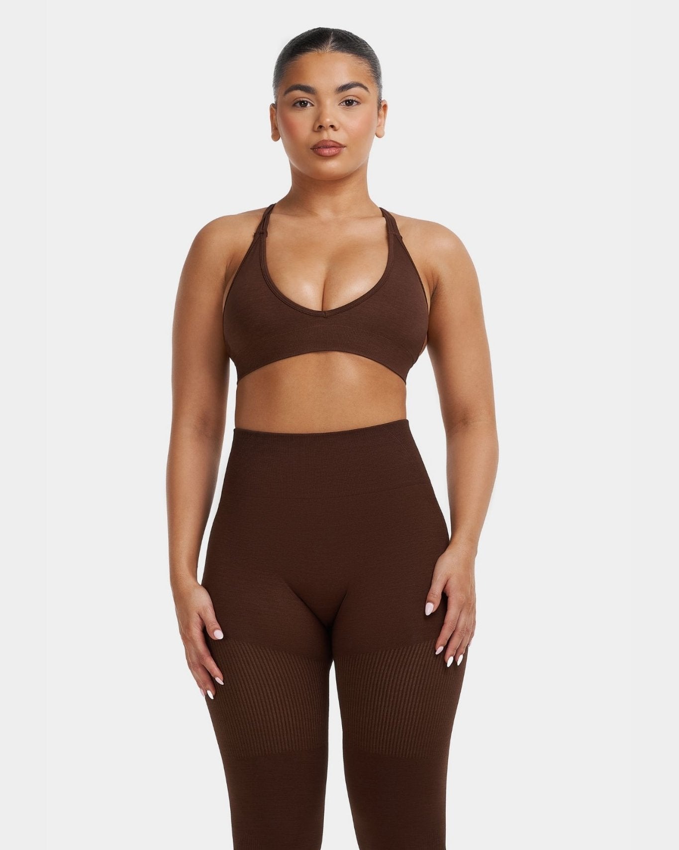 Biustonosz Sportowy V-Neck Sculpt Seamless | Brąz Bourbon