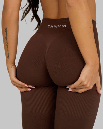 Legginsy Konturowe z Żebrowaniem | Brąz Bourbon