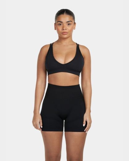 Biustonosz Sportowy V-Neck Sculpt Seamless | Czysta Czerń