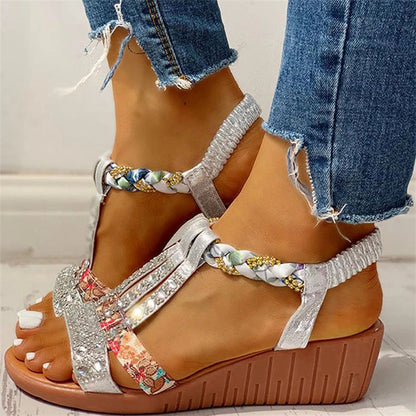 Super urocze błyszczące elastyczne sandały na platformie dla kobiet