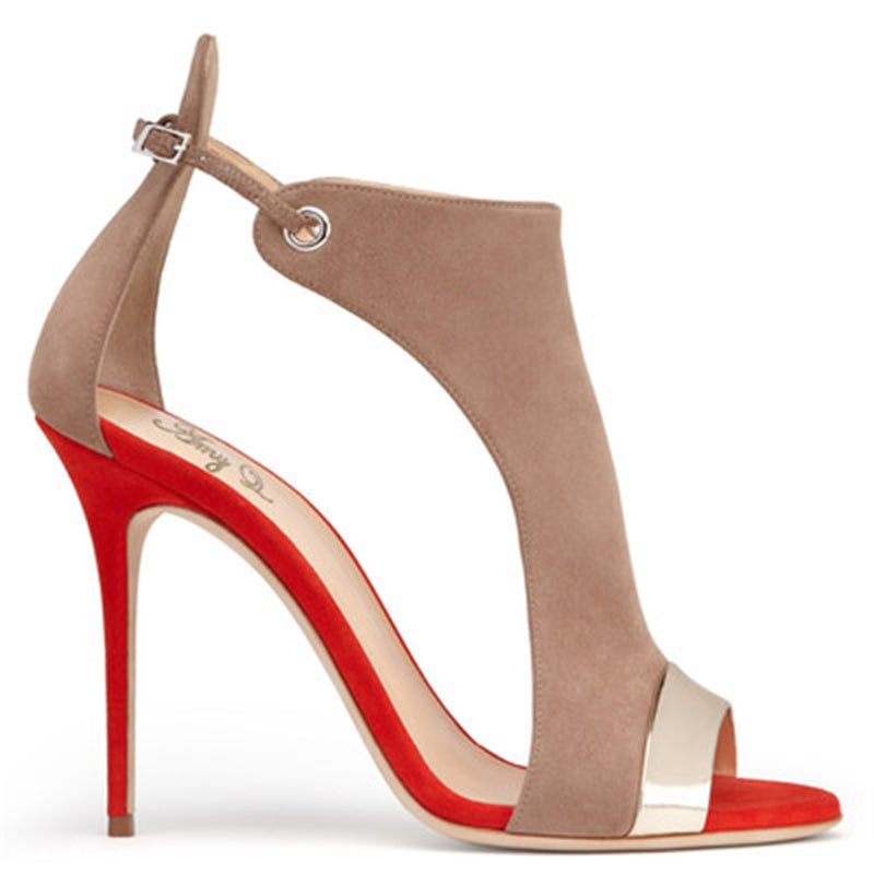 Kobiece Seksowne Sandały na Wysokim Obcasie z Zamszu z Czerwonym Dnem