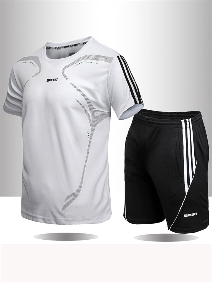 Letnie sportowe, oddychające, szybko schnące, krótki rękaw top + luźne szorty