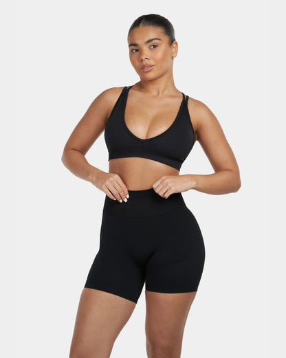 Biustonosz Sportowy V-Neck Sculpt Seamless | Czysta Czerń
