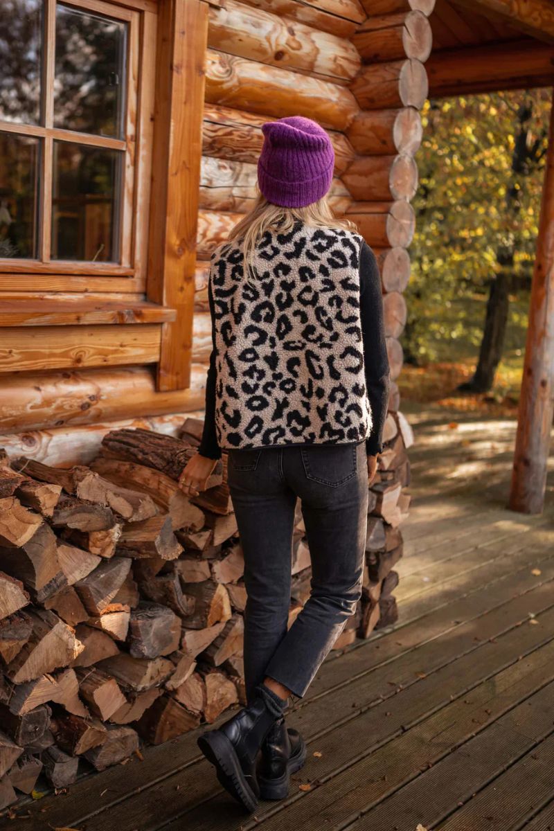 ASTRID™ | Sweter bez rękawów z nadrukiem w panterkę