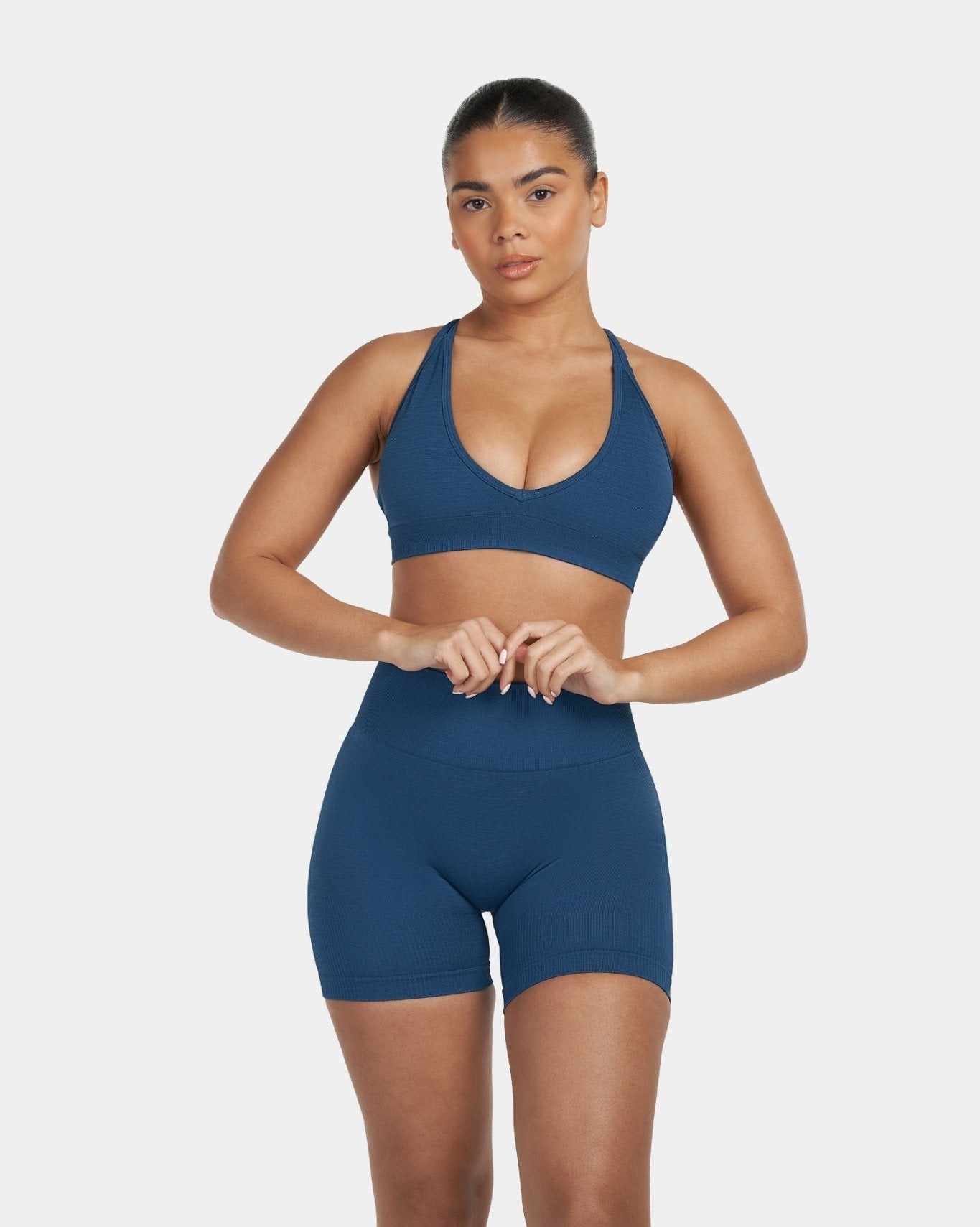 Biustonosz Sportowy V-Neck Sculpt Seamless | Głęboki Ocean
