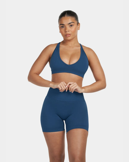 Biustonosz Sportowy V-Neck Sculpt Seamless | Głęboki Ocean