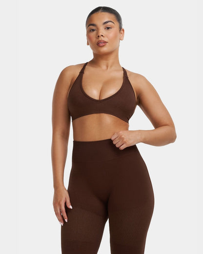 Biustonosz Sportowy V-Neck Sculpt Seamless | Brąz Bourbon
