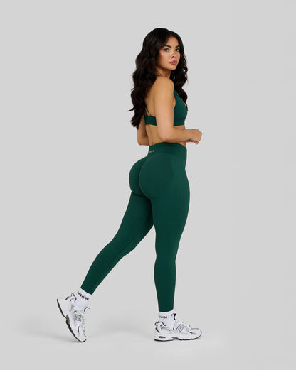 Legginsy Konturowe z Prążkowaniem | Zielony Sosnowy