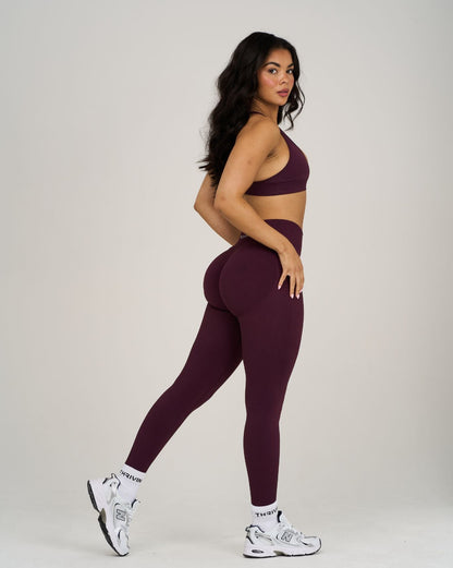 Legginsy Konturowe z Prążkowanej Tkaniny | Zimowy Śliwkowy