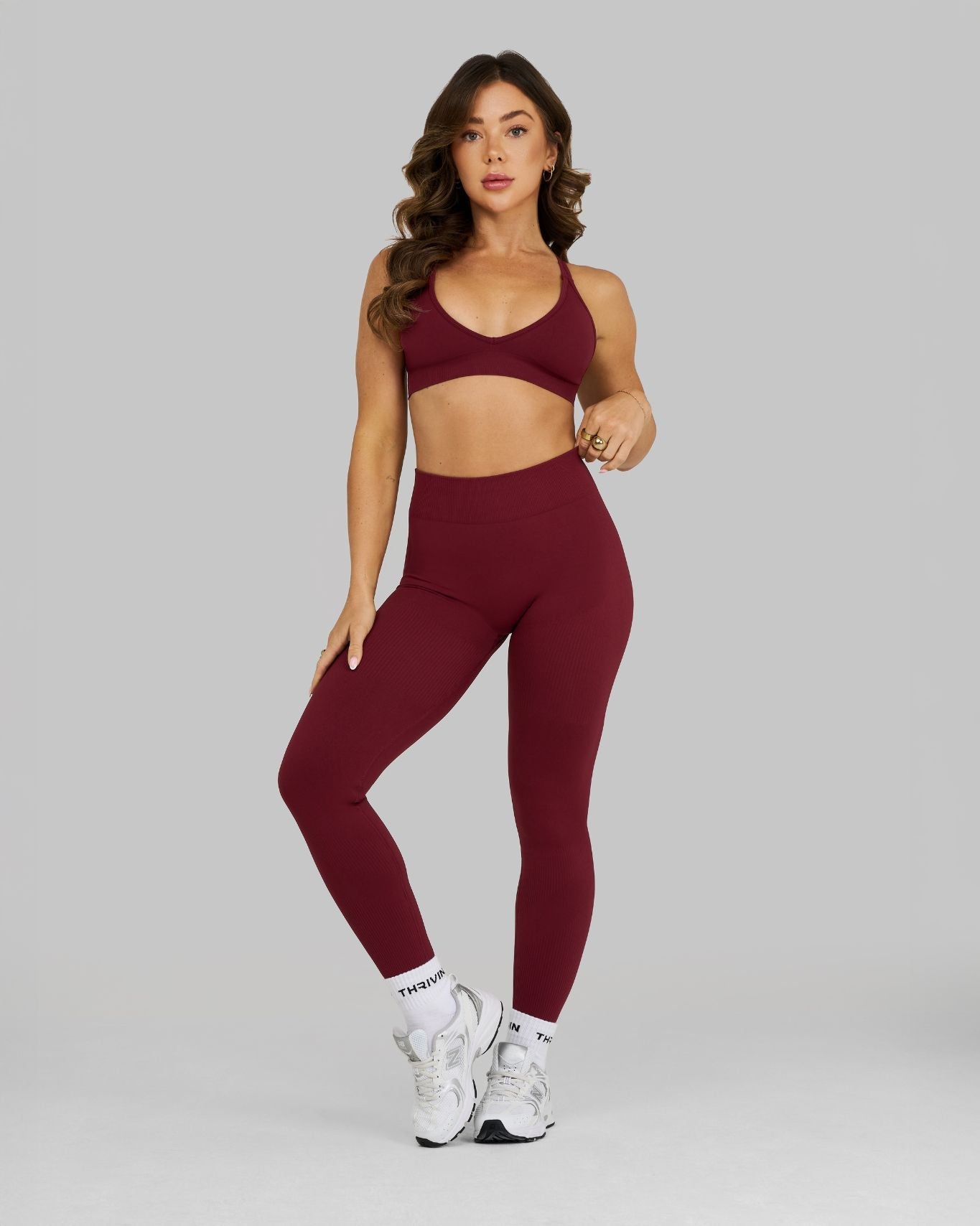 Legginsy Konturowe z Żebrowanym Wzorem | Wyborne Wino
