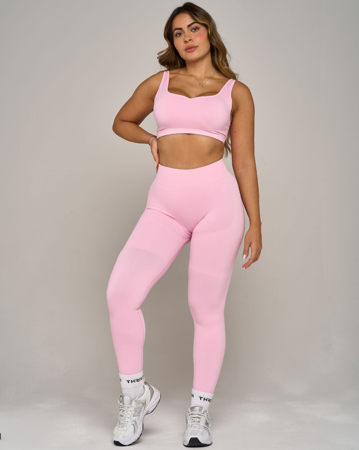Legginsy Chiara Ribbed Contour | Różowy cukier