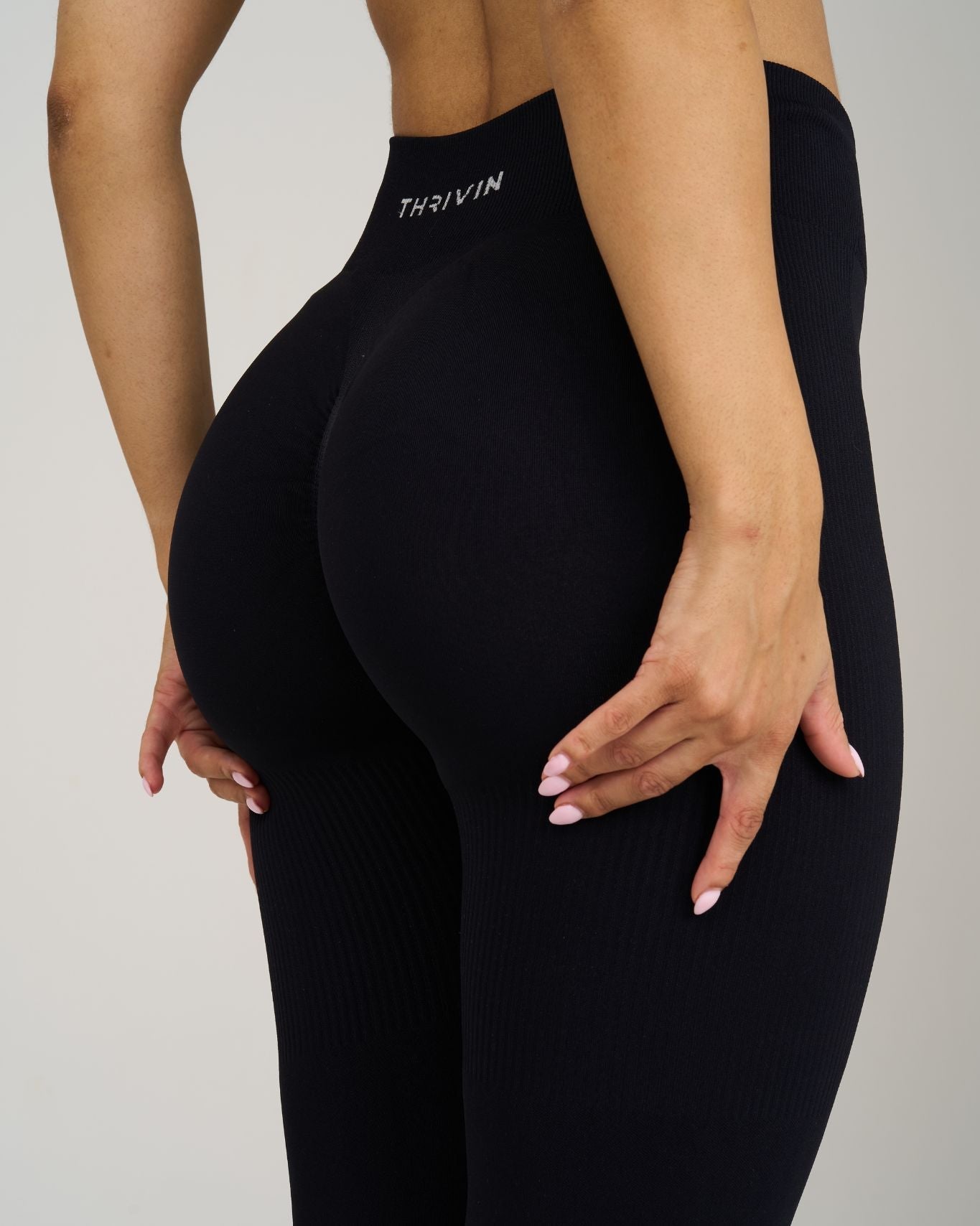 Legginsy Konturowe z Prążkowaniem | Czerń Nocna