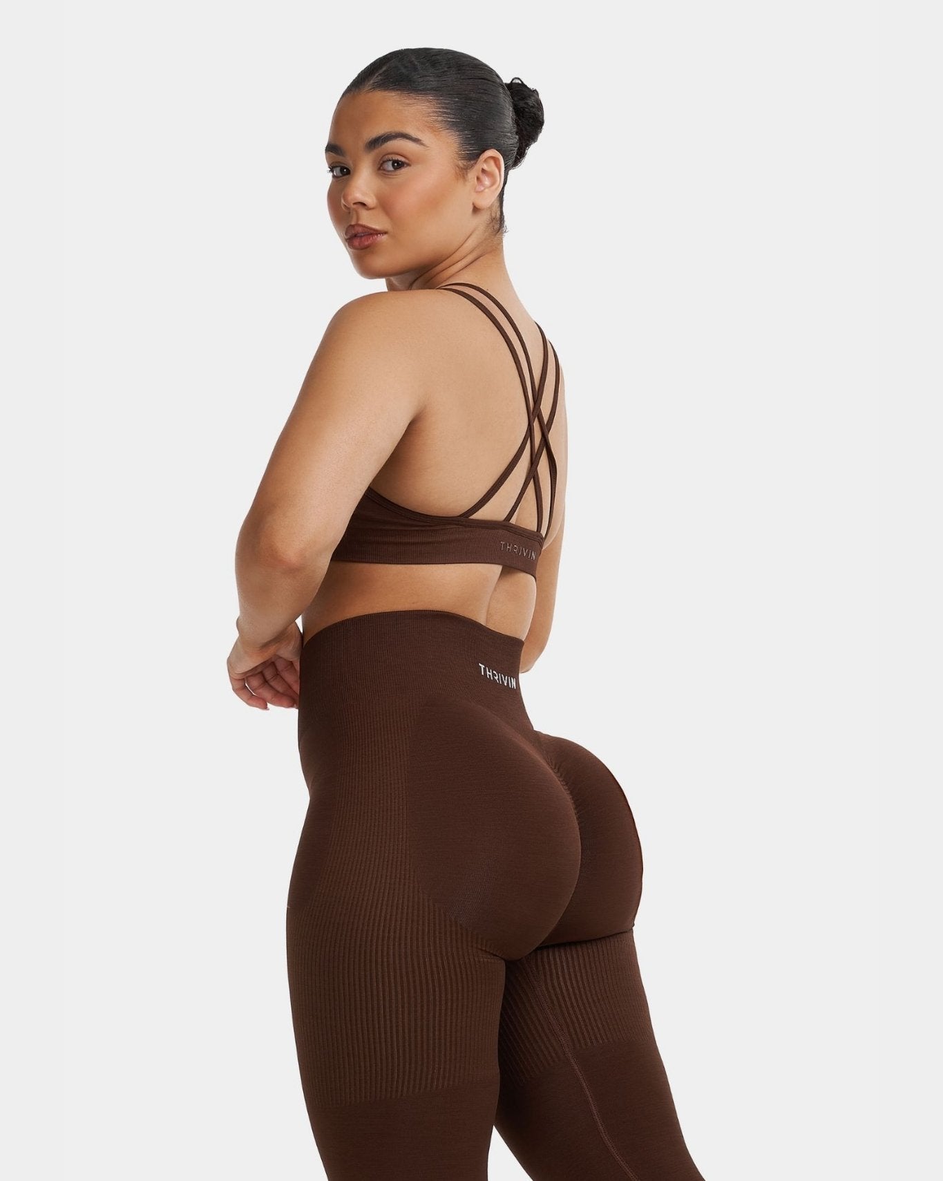 Biustonosz Sportowy V-Neck Sculpt Seamless | Brąz Bourbon