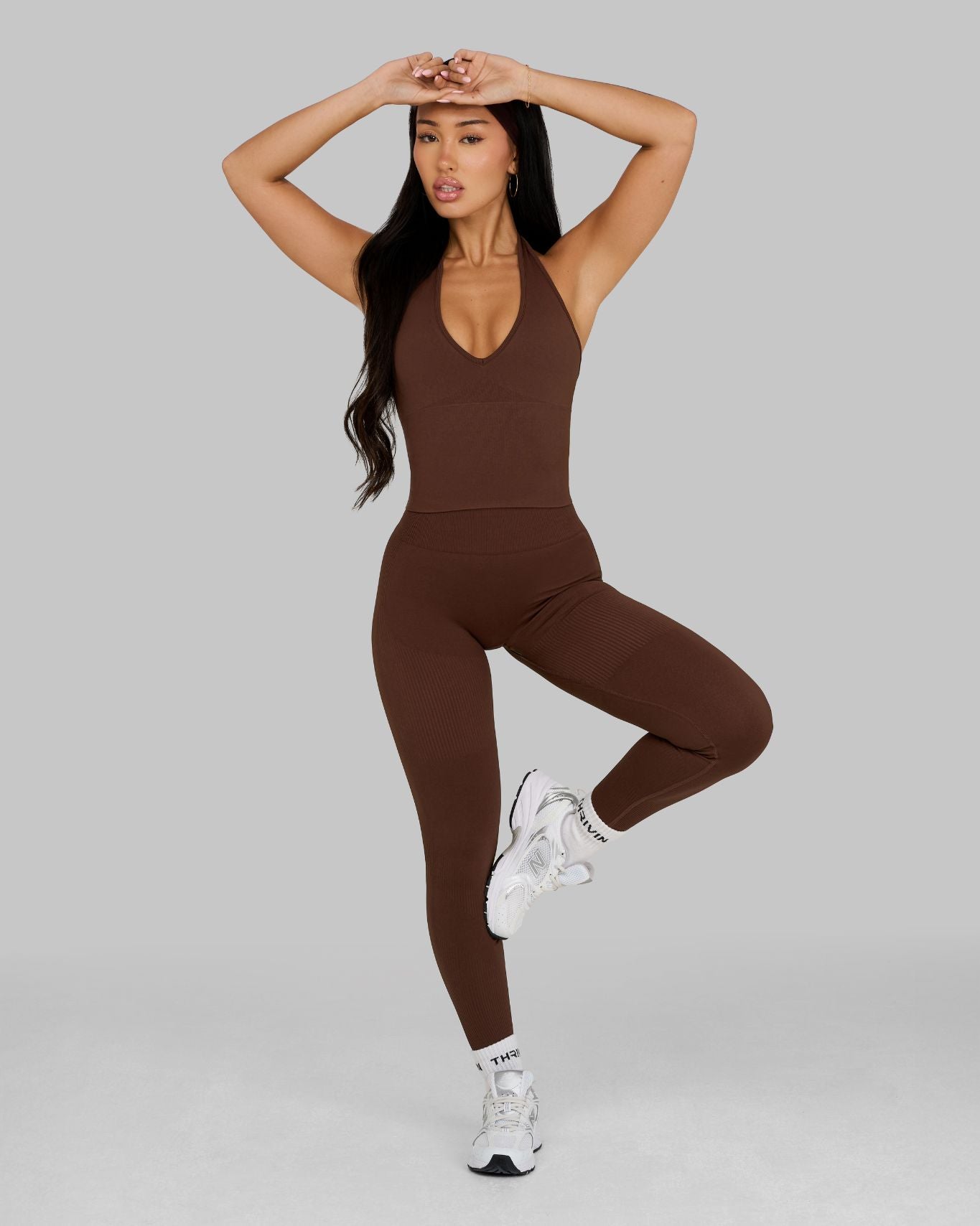 Legginsy Konturowe z Żebrowaniem | Brąz Bourbon