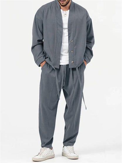 Męskie Stylowe Oversize'owe Ubrania: Koszula Hem + Spodnie Baggy