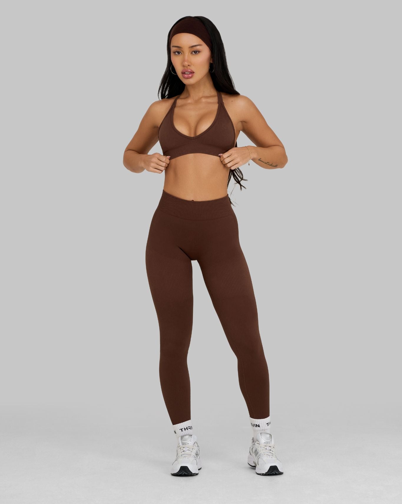 Legginsy Konturowe z Żebrowaniem | Brąz Bourbon