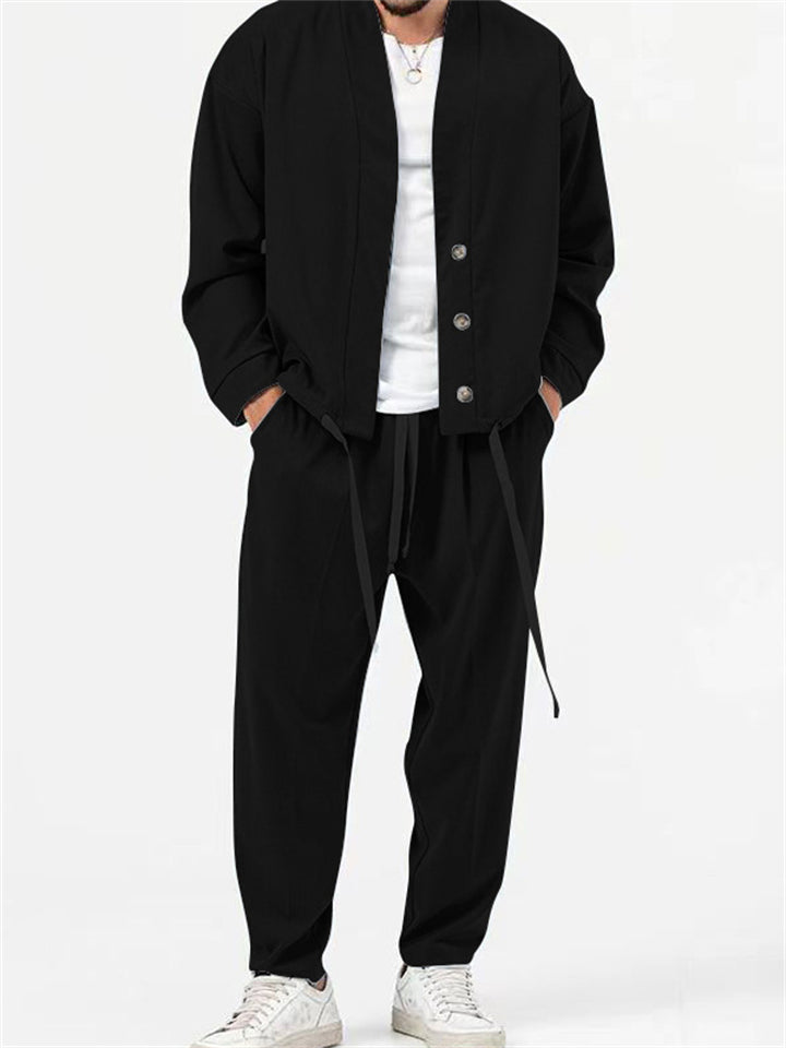 Męskie Stylowe Oversize'owe Ubrania: Koszula Hem + Spodnie Baggy