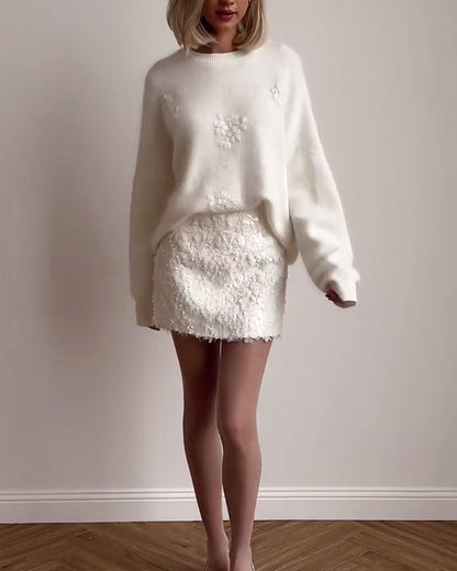 Sweter casual z okrągłym dekoltem, długim rękawem, jednolity kolor