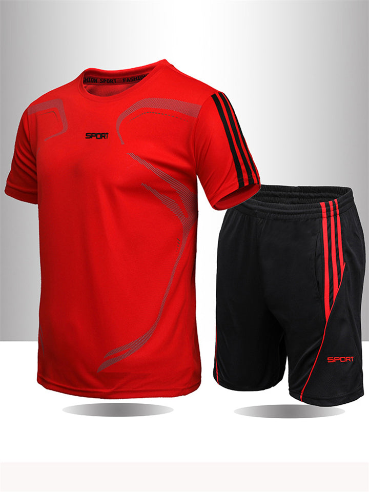 Letnie sportowe, oddychające, szybko schnące, krótki rękaw top + luźne szorty