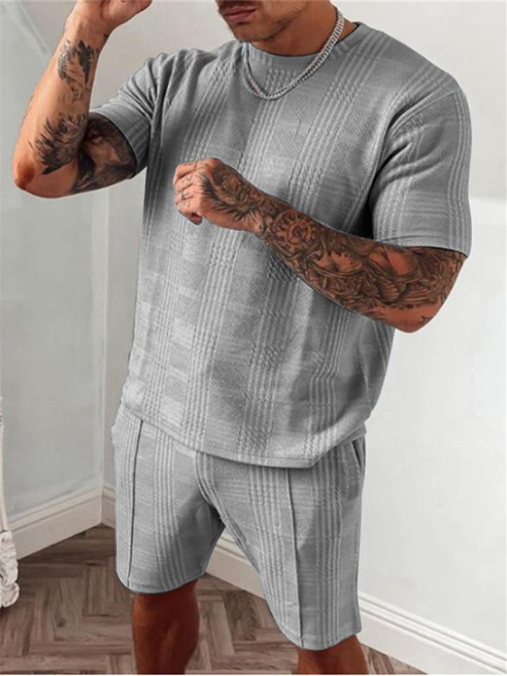 Męskie Casualowe Wygodne Zestawy 2 Częściowe T-Shirty z Krótkim Rękawem + Szorty