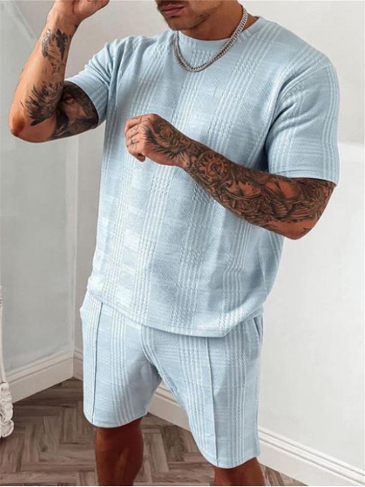 Męskie Casualowe Wygodne Zestawy 2 Częściowe T-Shirty z Krótkim Rękawem + Szorty