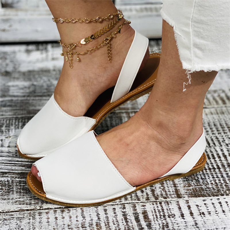 Casual Flat Peep Toe PU Slip On Hiszpańskie Sandały dla Kobiet