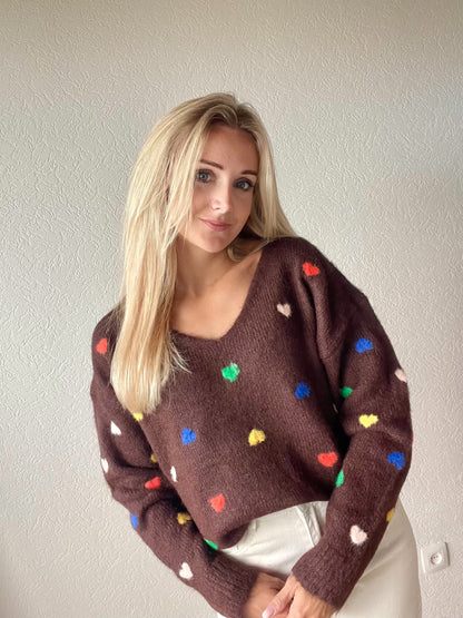 Chocolate Hartjes Sweater V-neck🍫