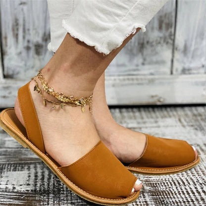 Casual Flat Peep Toe PU Slip On Hiszpańskie Sandały dla Kobiet