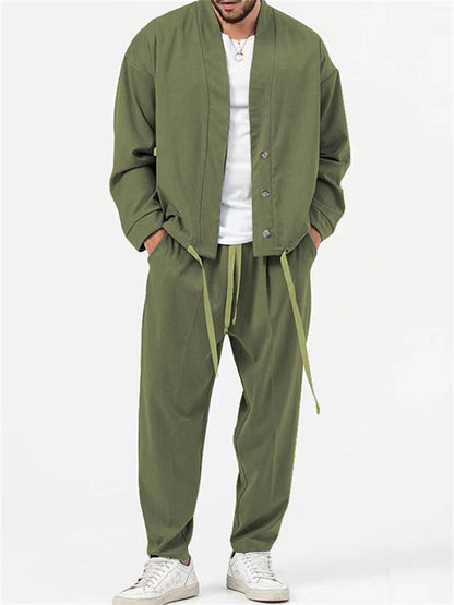 Męskie Stylowe Oversize'owe Ubrania: Koszula Hem + Spodnie Baggy