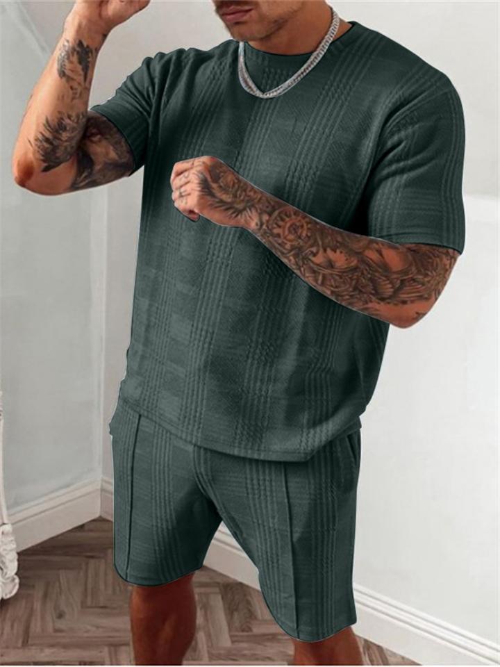 Męskie Casualowe Wygodne Zestawy 2 Częściowe T-Shirty z Krótkim Rękawem + Szorty