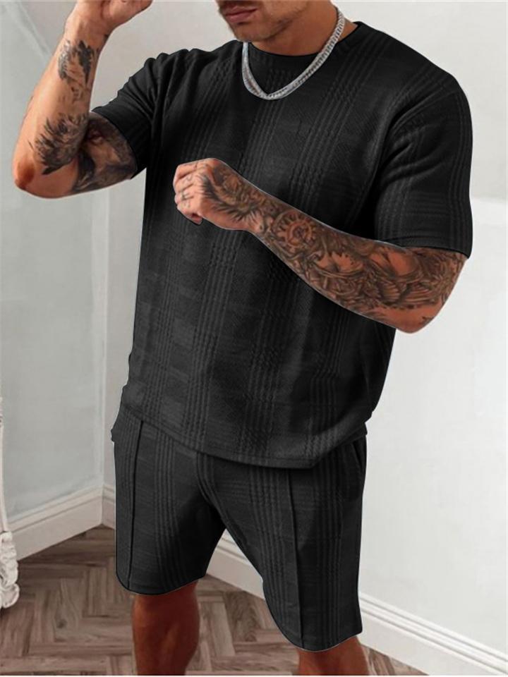 Męskie Casualowe Wygodne Zestawy 2 Częściowe T-Shirty z Krótkim Rękawem + Szorty
