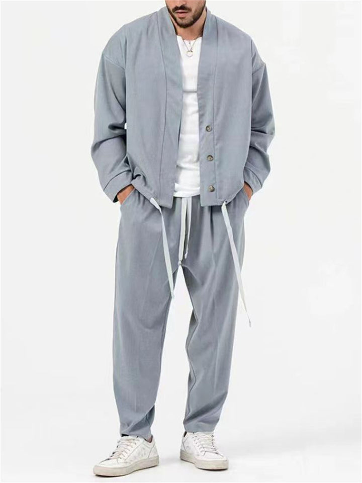 Męskie Stylowe Oversize'owe Ubrania: Koszula Hem + Spodnie Baggy