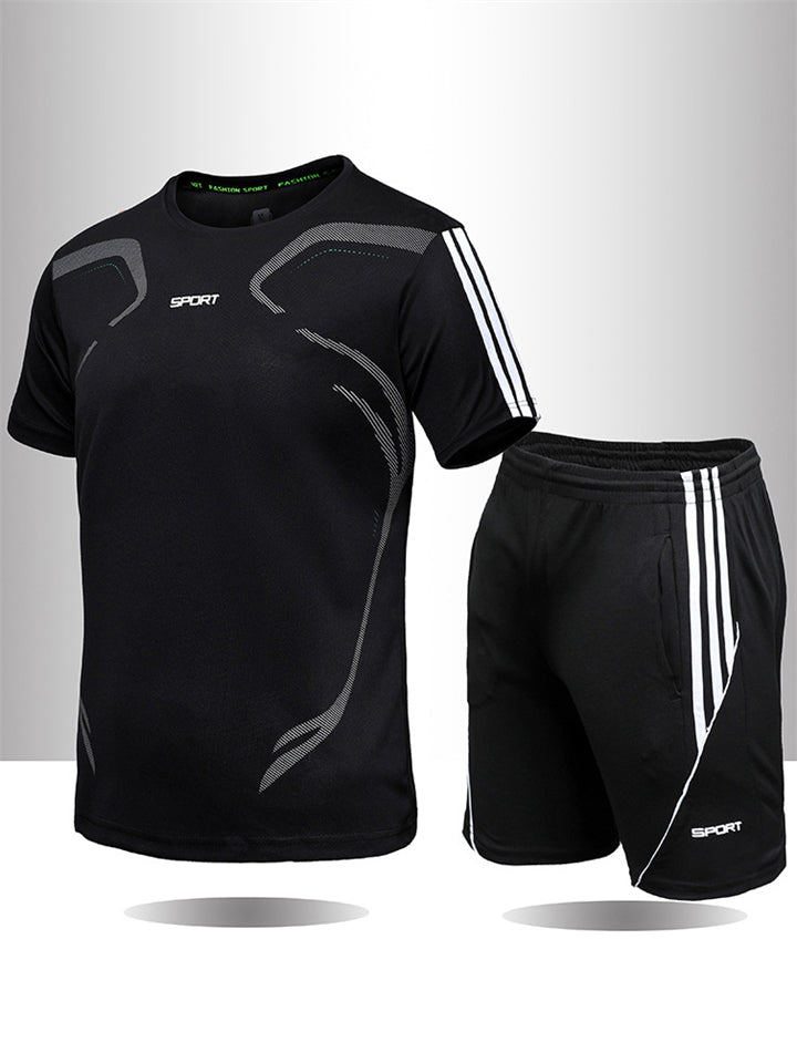 Letnie sportowe, oddychające, szybko schnące, krótki rękaw top + luźne szorty