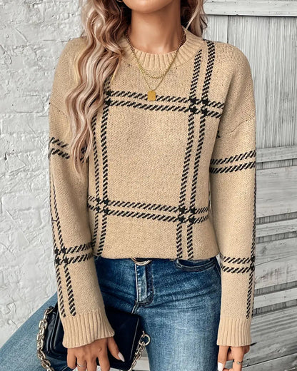 Sweter w kratkę z długim rękawem