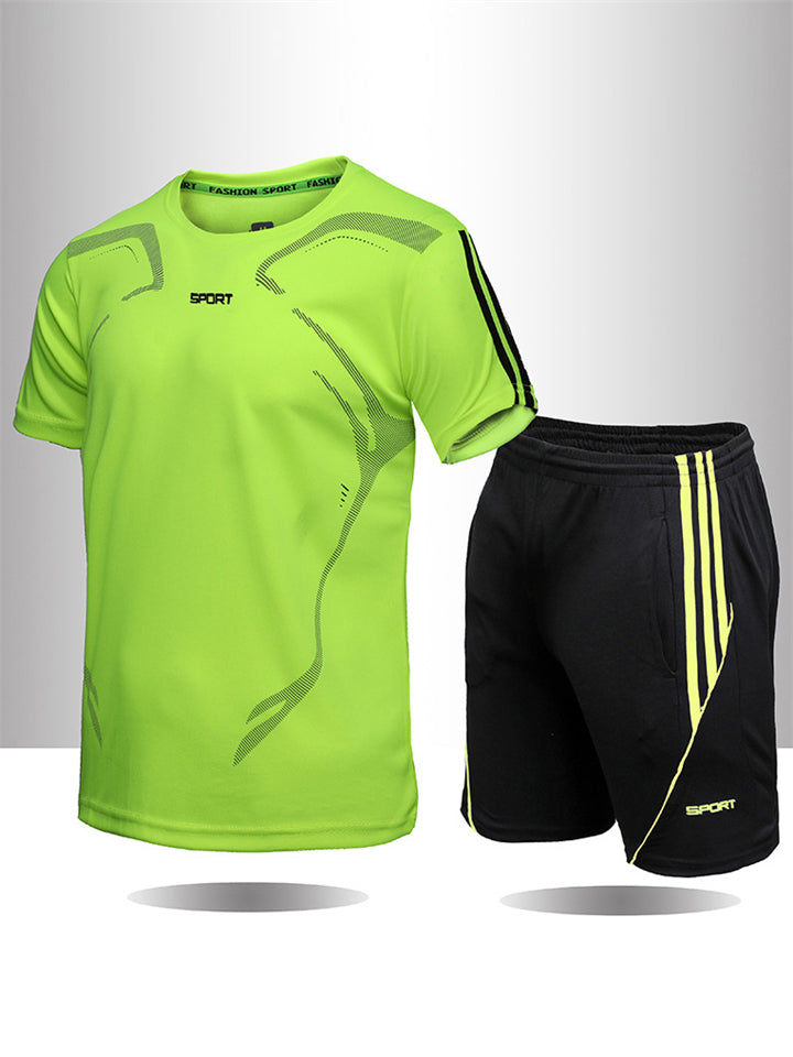 Letnie sportowe, oddychające, szybko schnące, krótki rękaw top + luźne szorty
