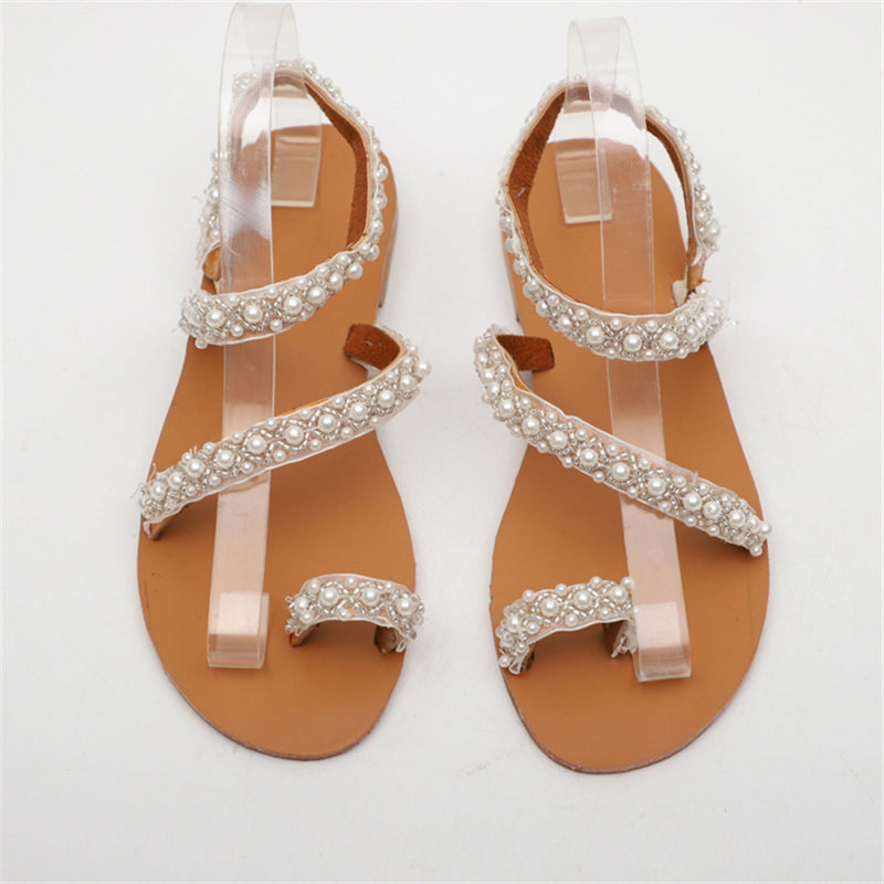 Kobiece Super Urocze Ręcznie Robione Perłowe Sandały Plażowe