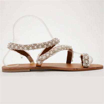 Kobiece Super Urocze Ręcznie Robione Perłowe Sandały Plażowe